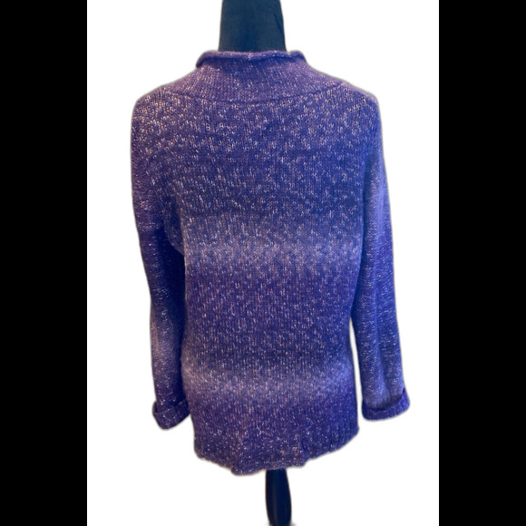 Coldwater Creek Purple Sweater Sz Large 25% Wool V Neck Variegated Fuzzy Striped - Picture 2 of 12